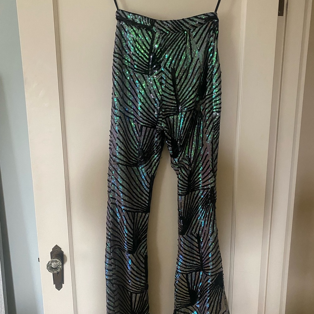 ASOS Silver and Black Sequin Flare Pants